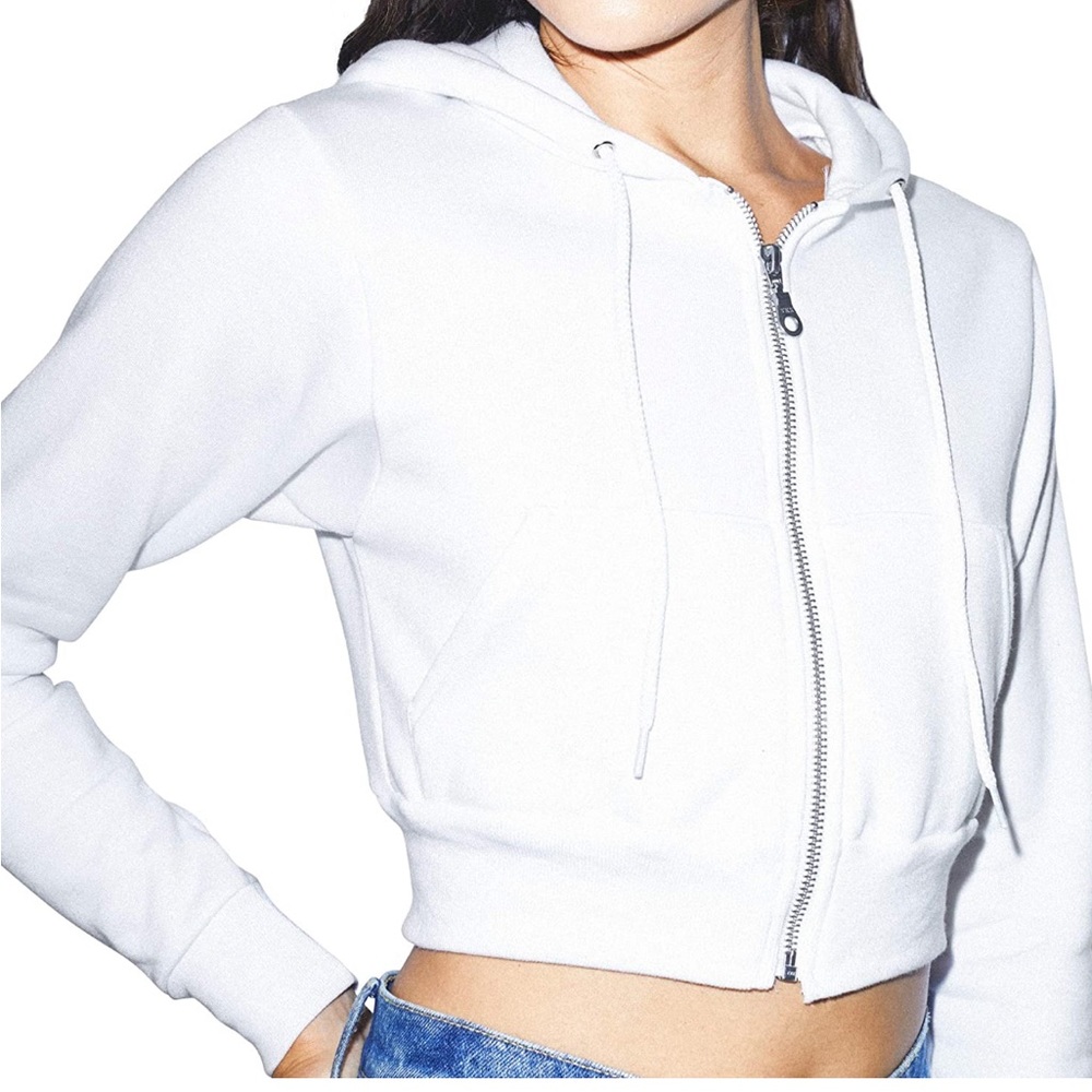 American Apparel Long Sleeve White Cropped Zip Up Hoodie